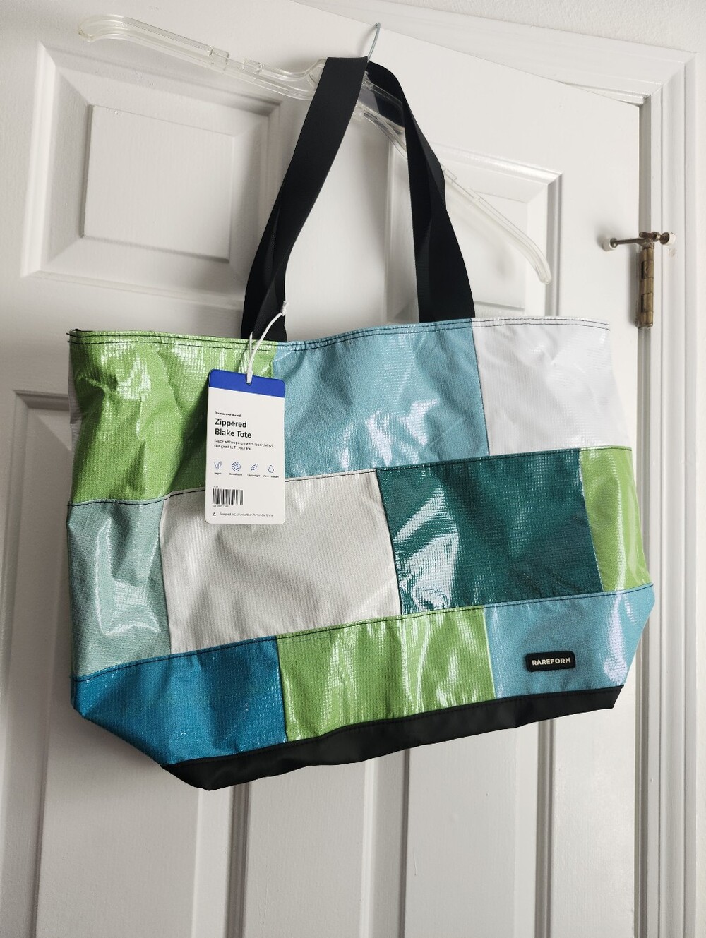 Rareform Patchwork Green & Blue Zippered Tote